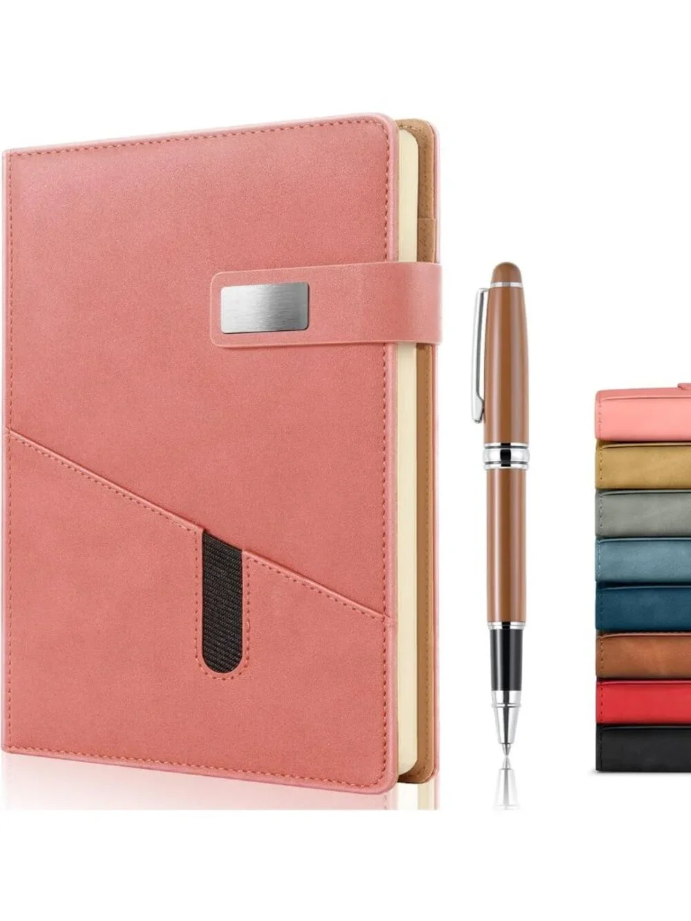 Refillable A5 Leather Journal with Pen, 240 Pages, Pocket & Magnetic Closure